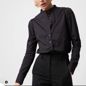 The Shirt by Rochelle Behrens Puff Sleeve Button-Down S | No Gape® Black Blouse